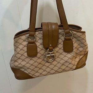 Etienne Aigner Handbag Purse Tote Signature Logo Canvas  And Leather Vintage Tan